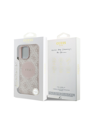 Apple Uyumlu iPhone 14 Pro Max Kılıf Guess Lisanslı M-safe Şarj Özellikli Yazı Logolu Circle Classic Kapak Pembe