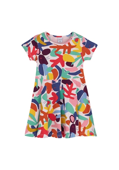Lovetti Kız Çocuk Cutouts Foliage Desen Kısa Kol Kloşe Etek Elbise 5910-124 Çok Renkli
