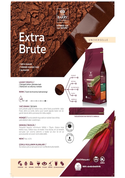 Callebaut Extra Brute Kakao 1 Kg %22-%24 Yağlı