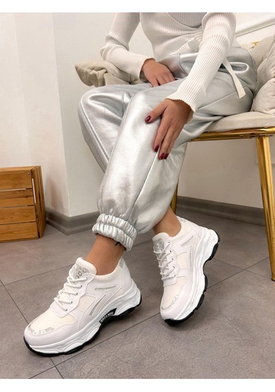 Erva'nın Butiği Beyaz Cilt Leo Leopar Detaylı Kadın Bağcıklı Sneakers-5202