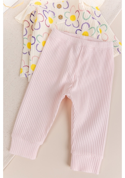 Babymod Çiçek Desenli 100% Pamuk Kız Bebek Pijama Takımı Pembe