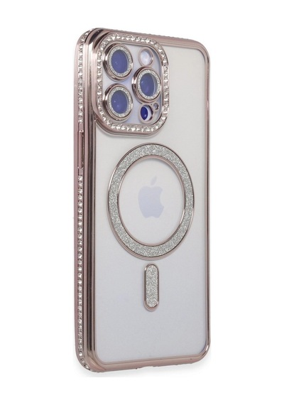 Apple iPhone Uyumlu   15 Pro Max Kılıf Joke Simli Magneticsafe Kılıf - Pembe Düz Renkli
