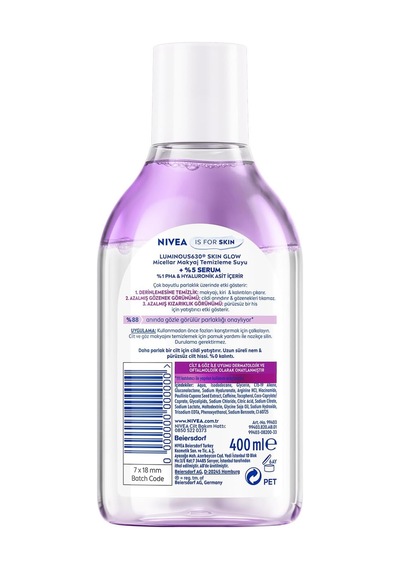 Luminous630 Skin Glow Parlaklık Etkili Micellar Makyaj Temizleme Suyu 400 Ml, Serum İçerikli, Pha, Hyaluronik Asit, A