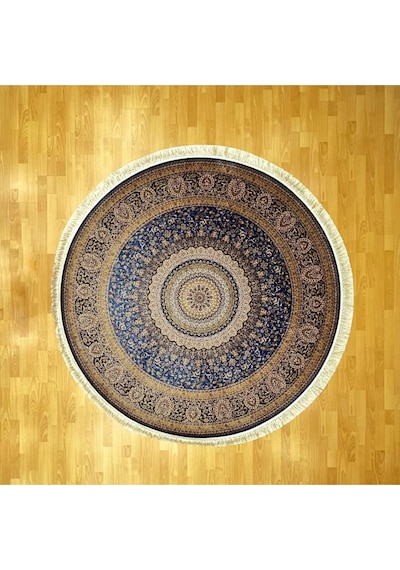 Safir 200 X 200 Yuvarlak İpek Halı Mavi
