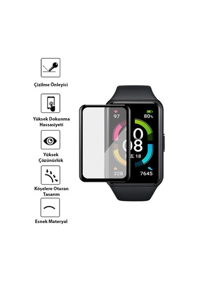 Huawei Honor Band 6 3D Full Kaplama Ekran Koruyucu Pet+Pmma (542878094)-Siyah