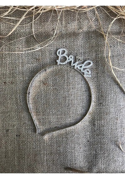 Bride Yazılı Taşlı Taç Parıldayan Taş Yapısı Gümüş Gri Renkli Bek