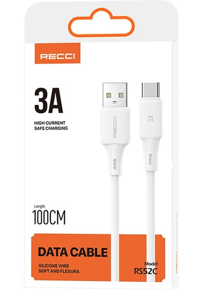 Recci Rs52c Usb-a To Type-c 3a Hızlı Şarj Özellikli Data Ve Şarj Kablosu 1m Beyaz
