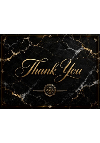 Premium Mermer Desenli Teşekkür Kartı Gold Yaldız Görünümlü Thank You Kartı 100 Adet - Siyah - 091