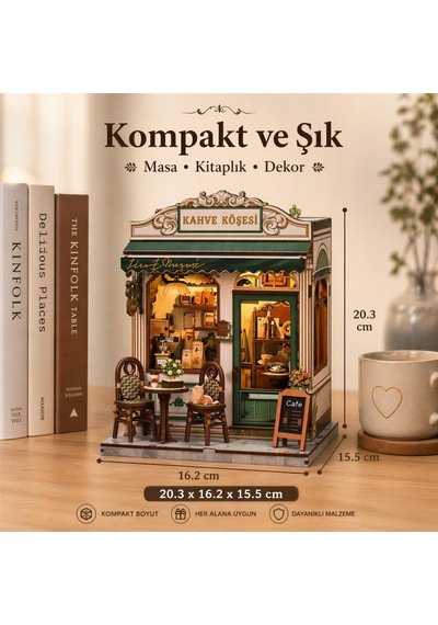 Kahve Köşesi Nook Book Mini Book Nook Dıy Kit Kendin Yap Led Işıklı Ahşap Minyatür Kitap Köşesi