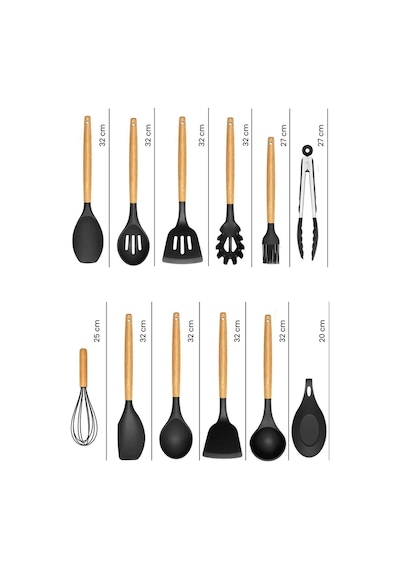 Valletta Mikla Isıya Dayanıklı 33 Parça Silikon Spatula Set Siyah