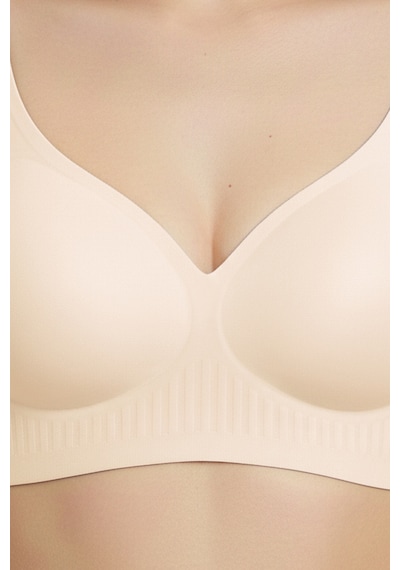 Cottonhill Seamless Bra - Slight Ten Lazer Kesim Dikişsiz Dilim Detaylı Balensiz Kadın Sütyen Ten