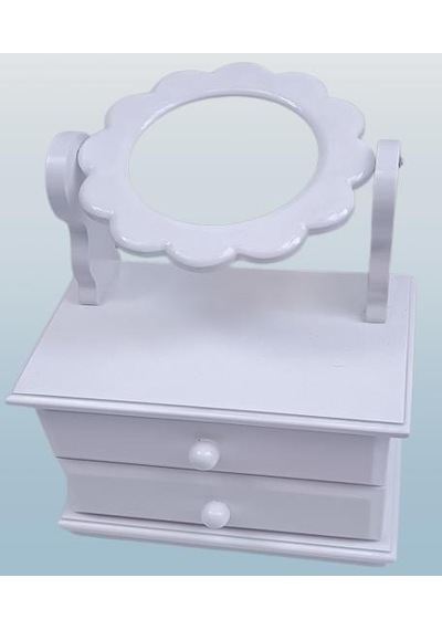 Hobi Adn Dekoratif Aynalı Makyaj Kutu Ahşap Mdf Beyaz Lake Boya Model El Yapım