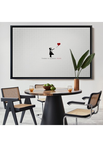 Çerçeveli Banksy Kırmızı Balonlu Kızın'ın Her Zaman Umut Vardır Yazılı Tablosu-5012