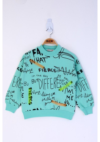 Toontoy Kız Çocuk Neon Şerit Detaylı Baskılı Sweatshirt Su Yeşil