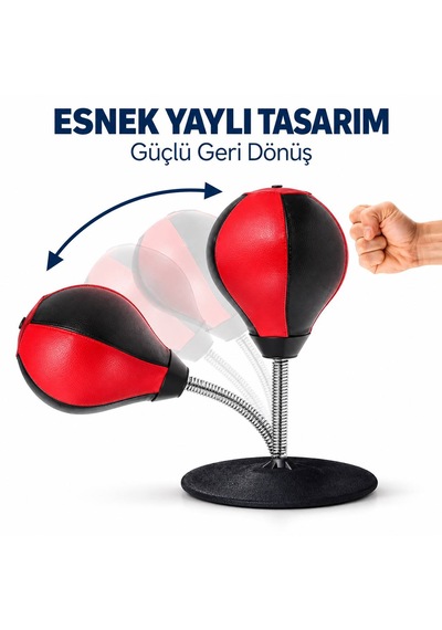 Masaüstü Vakumlu Vantuzlu Yaylı Boks Topu Pompa Hediyeli Boks Torbası Hız Topu Ev Ofis Çocuklar Yetişkinler İçin Kırmızı - Siyah
