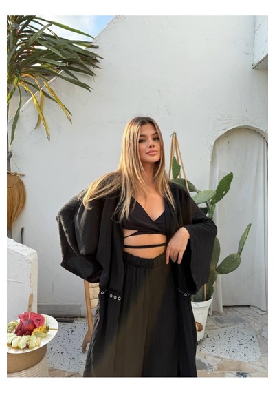 Kuşgözü İlmek Şerit Detaylı Püsküllü Bilekte Uzun Maxi Bohem Boho Plaj Tatil Doğal Kimono Kaftan Siyah Kuşgözü İlmek Şerit Detaylı Püsküllü Bilekte Uzun Maxi Bohem Boho Plaj Tatil Doğal Kimono Kaftan Siyah