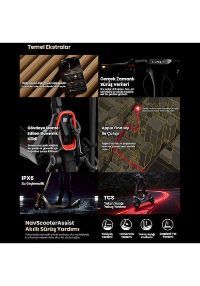 Navee Ut5 Max Elektrikli Scooter - 2400w Güç, 39 Eğim, Çift Hidrolik, 150 Kg Taşıma Kapasitesi, Tcs, Find My Siyah