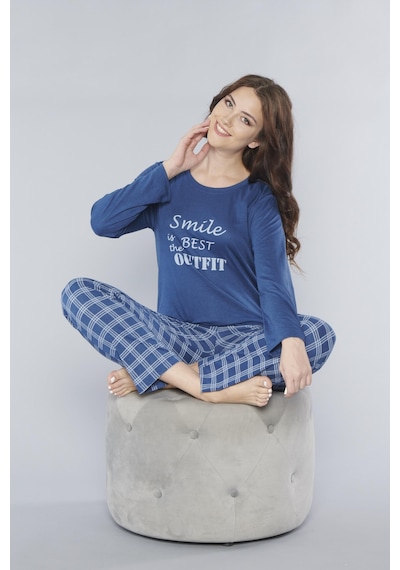 Uzun Kol Pijama Takım Mevsilik Viskon Alperi 790-26 İndigo