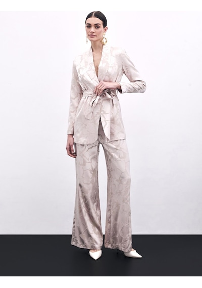 Sateen Renkli Jakarlı Pantolon - Pudra-135837 Pudra