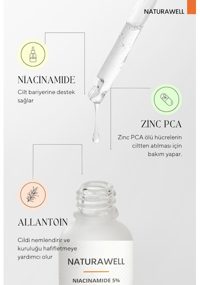 Naturawell Niacinamide 5% Zinc Pca1% Gözenek Siyah Nokta Sivilce Gidermeye Yardımcı Bakım Serumu 30 ML