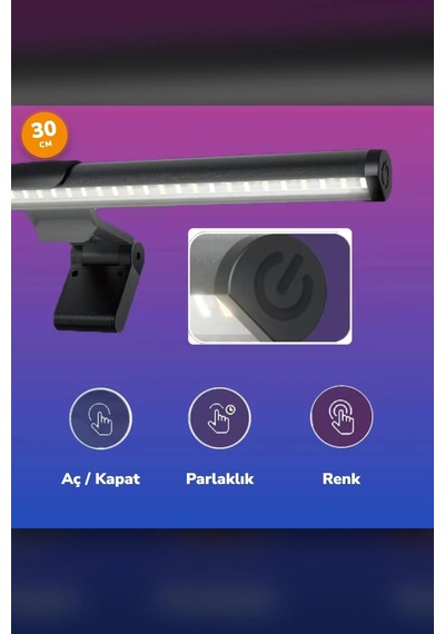 Dokunmatik Monitör Işık Çubuğu 30 Cm 3 Işık Modlu Kademesiz Parlaklık Usb Ekran Lambası