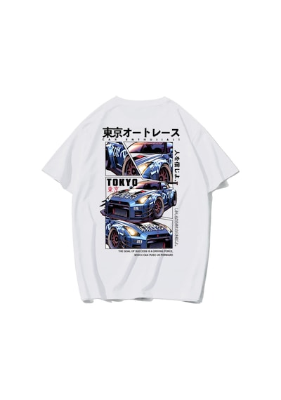 Brz Collectıon Brz Collection Unisex Oversize Enthusiast Tokyo Car T-shirt Beyaz