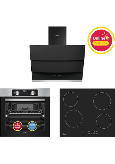 Simfer 10 Fonksiyon AirFry İnox Elektrikli 3'lü Ankastre Set (Fırın + Elektrikli Ocak + Davlumbaz)