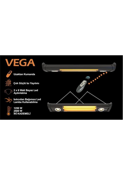 Vega 2500w Sarkıt Tipi Karbon Infrared Isıtıcı