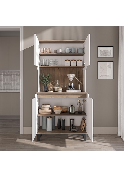 Defne Kahve Köşesi, Çok Amaçlı Dolap, 4 Kapaklı Kiler Dolabı, Mutfak Dolabı 90 Cm Atlantik Çam - Beyaz Defne Kahve Köşesi, Çok Amaçlı Dolap, 4 Kapaklı Kiler Dolabı, Mutfak Dolabı 90 Cm Atlantik Çam - Beyaz