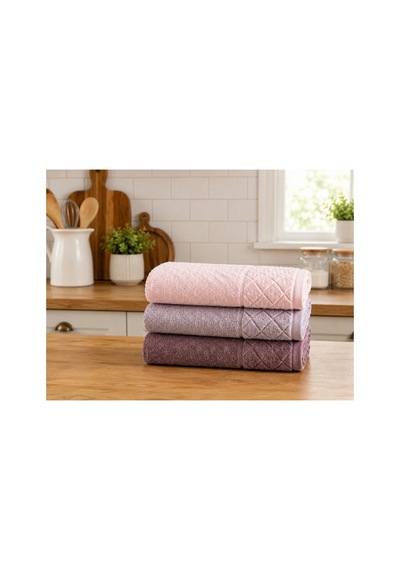 Kristal Desenli Havlu 30x50 Cm 3'lü Set %100 Pamuk - Lavinya Çok Renkli