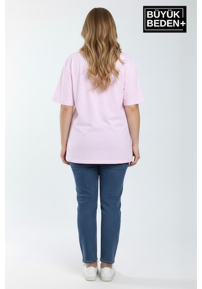 Superlife Büyük Beden Kadın Basic Tişört Pamuklu Düz T-shirt 3xl-6xl Spr26btsk510 Pembe