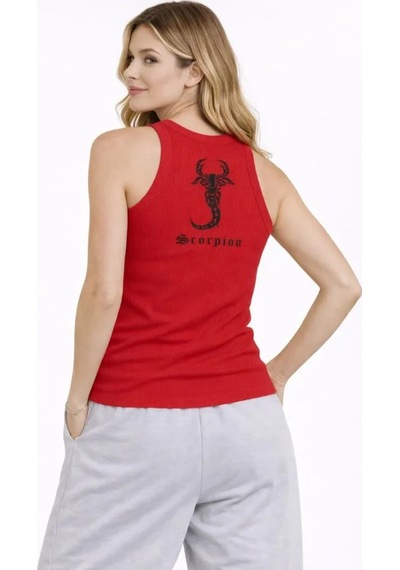 Efnaz Style Fitilli Atlet Sıfır Yaka Slim Fit Arka Baskılı Spor Atlet - Kırmızı Kirmizi
