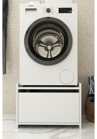 Çekmeceli Çamaşır Makinesi Altı Dolap Yükseklik Arttırıcı Ve Saklama Alanı Banyo Düzenleyici Beyaz Beyaz