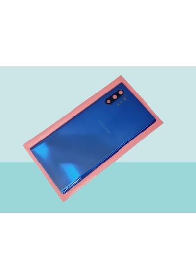 Tkgz - Samsung Galaxy Uyumlu Note 10 Plus Arka Kapak Batarya Kapağı Cam Full Lensli - Mavi Çok Renkli