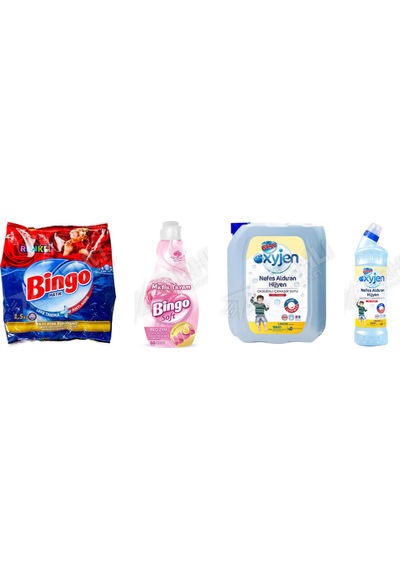 Bingo Renkliler İçin Toz Deterjan 1.5 Kg + Soft 1440ml + Çamaşır Suyu 4 Lt + Oksijen 750 Ml 4'lü Set Diğer