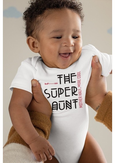 Babylimon The Super Aunt Desenli Kısa Kol Unisex Body Beyaz - 132152275 Beyaz