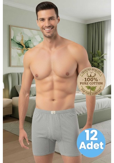 Uniquetrenders Erkek %100 Pamuklu 12'li Süprem Kumaş Penye Boxer Gri