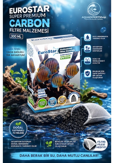 Eurostar Akvaryum Filtre Malzemesi - Aktif Karbon - Super Premium Carbon - 300 Ml - File Hediyeli