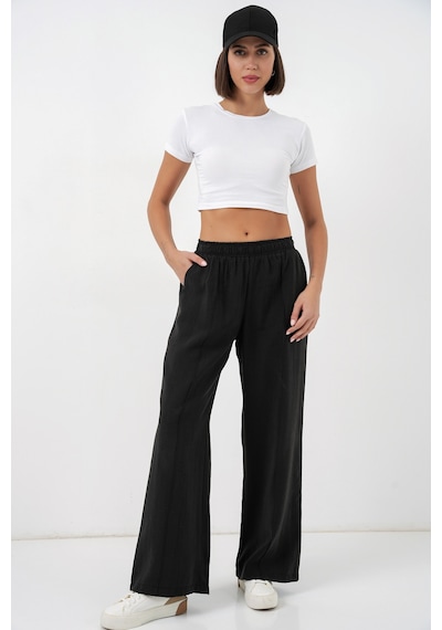 Bigdart Kadın Beli Lastikli Bol Paça Pantolon 30087 - Siyah