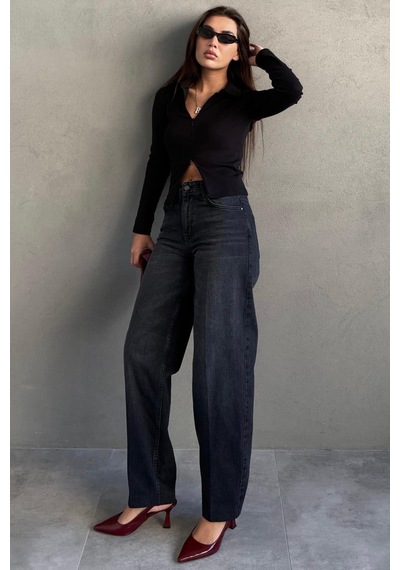 Antrasit %100pamuklu Geniş Paça Kadın Wide Leg Jean Mg2623 Antrasit