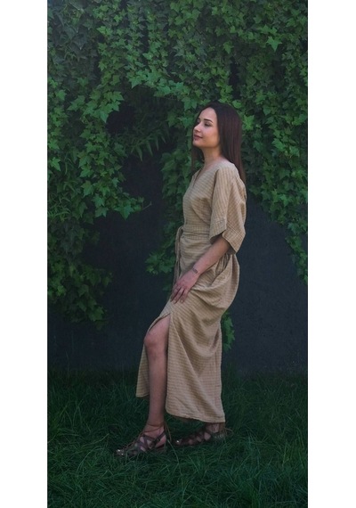 Dokuma Kaftan Elbise - Rahatlığın Şıklığı Ücretsiz Kargo İle Kahve