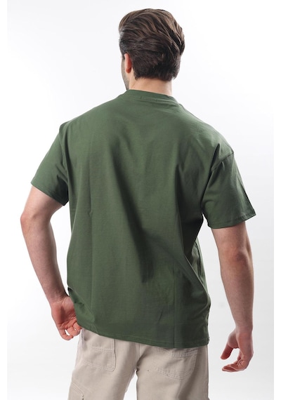 Madmext Haki Bisiklet Yaka Baskılı Erkek T-shirt E7110 Haki