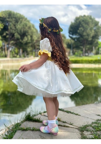 H L Y Karol Tasarım Sarı Papatya Vintage Kız Bebek Elbise,doğum Günü Elbise,fotoğraf Çekim Elbise,0-12 Yaş Uygun KREM