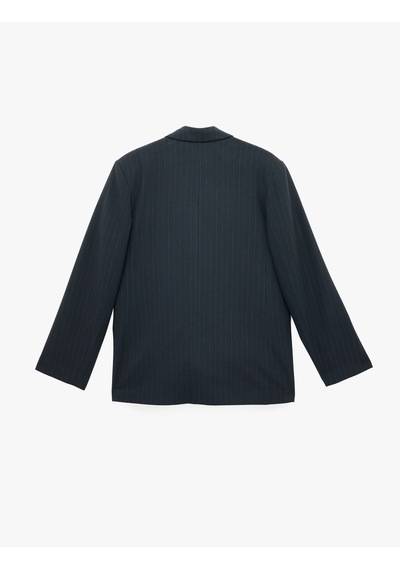 Koton Viskon Karışımlı Cep Detaylı Düğmeli Geniş Yaka Blazer Ceket Lacivert Çizgili 6sak50040uw 7s2 Koton Viskon Karışımlı Cep Detaylı Düğmeli Geniş Yaka Blazer Ceket Lacivert Çizgili 6sak50040uw 7s2