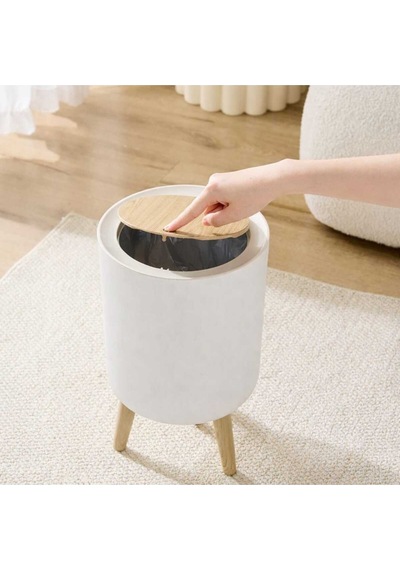 Beyaz Click Kapaklı Ayaklı Çöp Kovası 12 Litre Yuvarlak Sert Plastik Desensiz . Tg5320