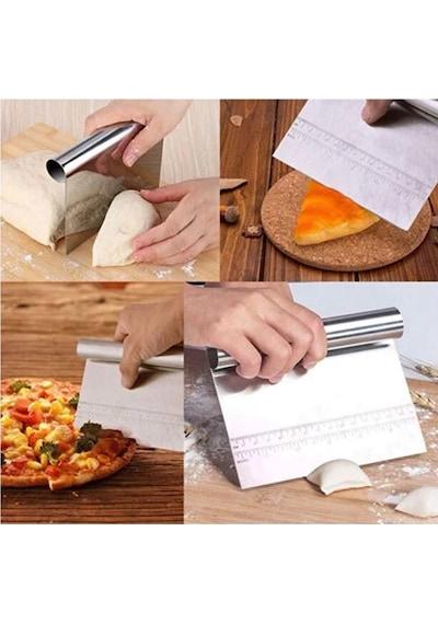2'li Set Pasta Sıvama Spatulası 36 Cm + Solingen Ölçülü Çelik Spatula Hamur Kazıyıcı Çelik Metalik Diğer