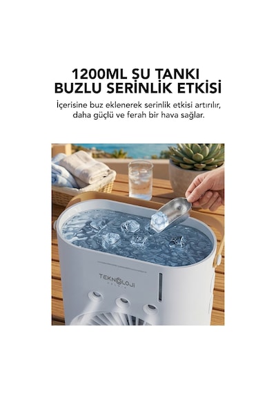 Masaüstü Vantilatör Taşınabilir Buzlu Su Spreyli Çift Katlı Fan Rgb Led Şarjlı Kumandalı 6000 Rpm
