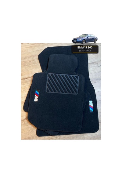 Oto Halı Paspas Seti Bmw 5 E60 2003 2010 Uyumlu Sport Kaymaz & Şık Tasarım - Siyah M Logolu