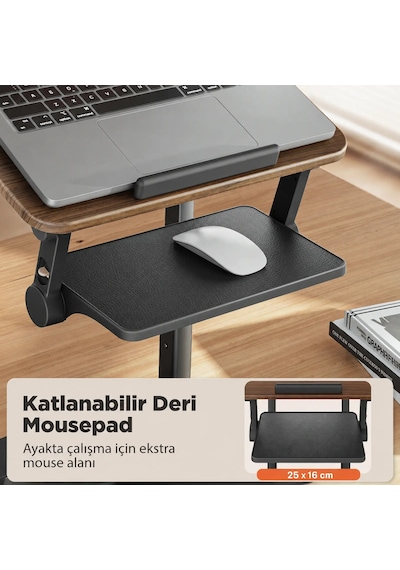 Bix Saiji D8 Ergonomik Laptop Standı Ahşap Yüzey Fare Platformlu Yükseklik Ayarlı Katlanabilir 11-17 İnç Dizüstü Bilgisayar Standı