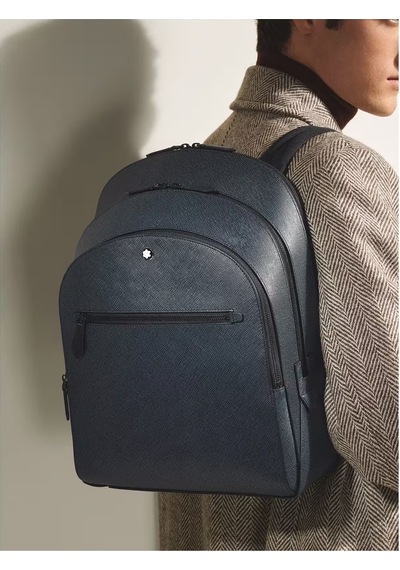 Montblanc Sartorial Deri 3 Bölmeli Orta Boy Sırt Çantası 222115 Lacivert